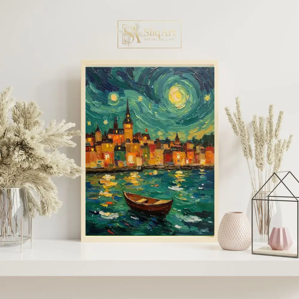 NAU-starry-harbor-impasto-cityscape-digital-art-print-421-07 NAU starry harbor impasto cityscape digital art print 421