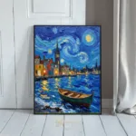 NAU starry harbor lights impasto city art 422