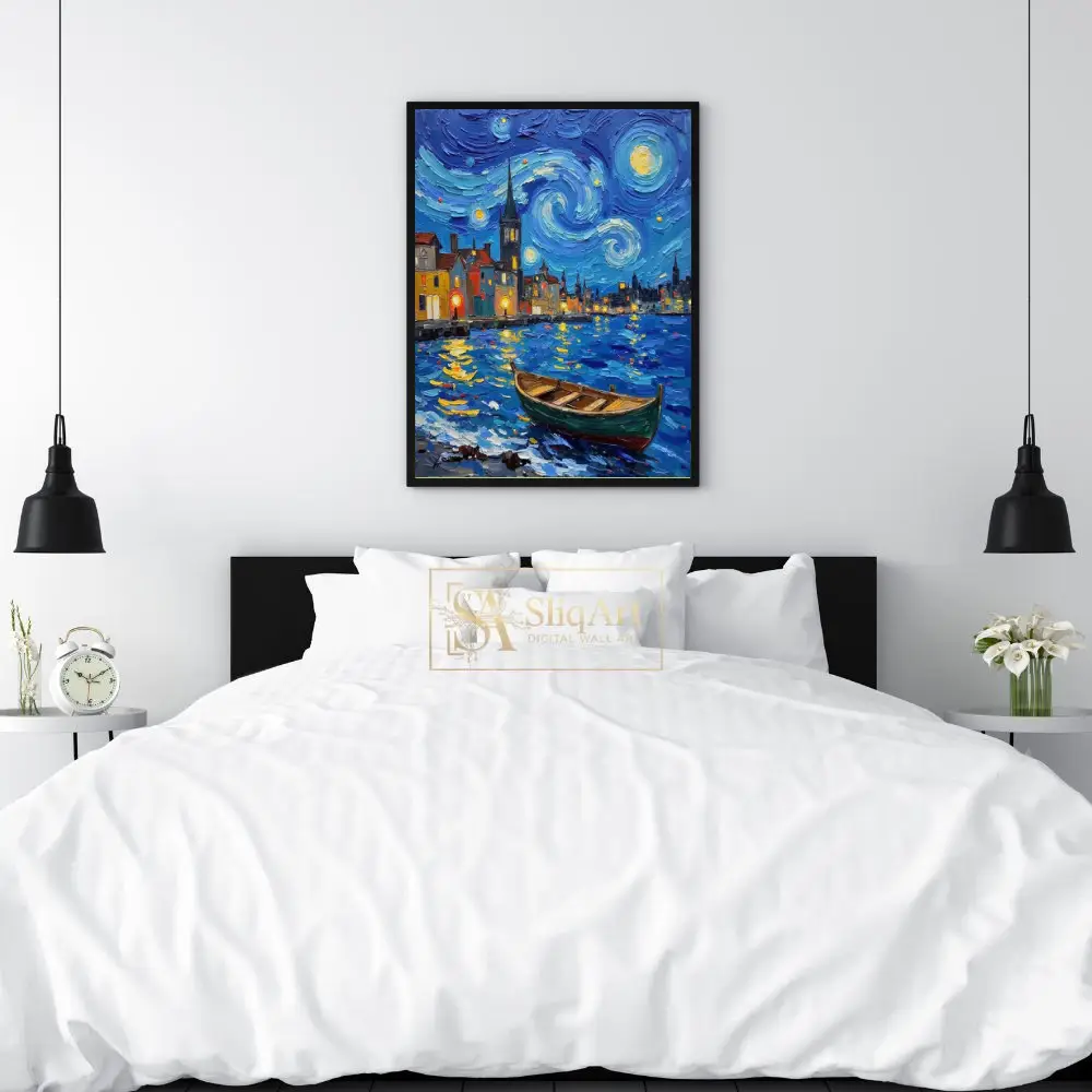 NAU-starry-harbor-lights-impasto-city-art-422-02 NAU starry harbor lights impasto city art 422
