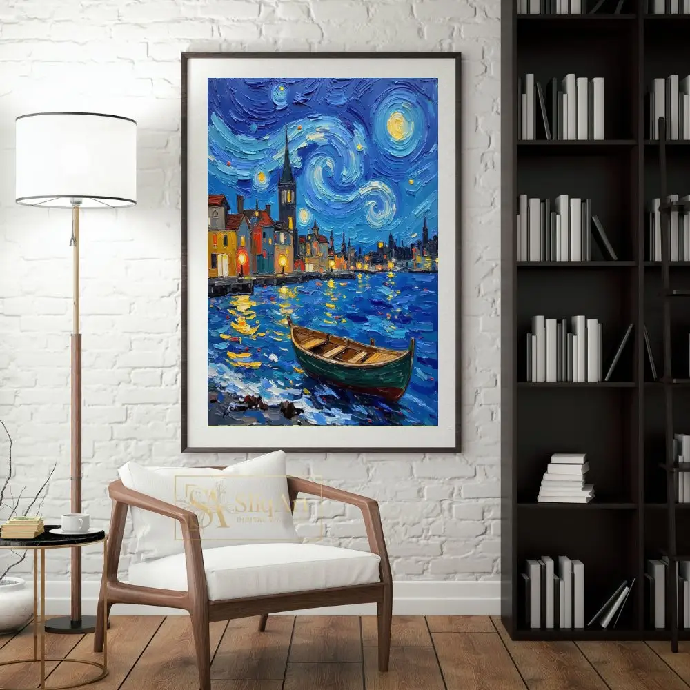 NAU-starry-harbor-lights-impasto-city-art-422-04 NAU starry harbor lights impasto city art 422