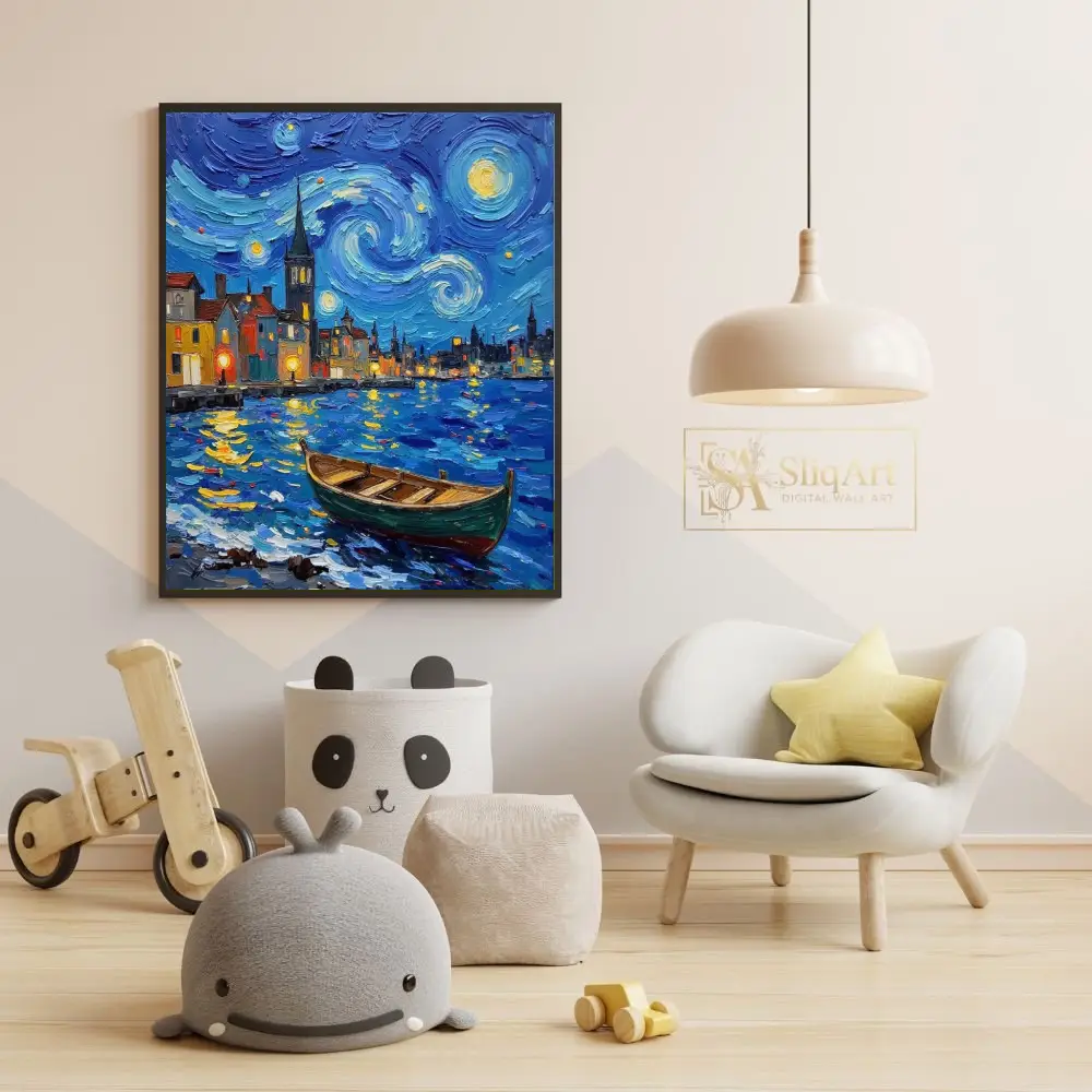 NAU-starry-harbor-lights-impasto-city-art-422-05 NAU starry harbor lights impasto city art 422