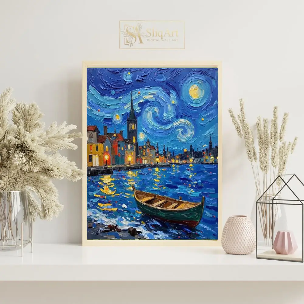 NAU-starry-harbor-lights-impasto-city-art-422-07 NAU starry harbor lights impasto city art 422