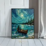 NAU starry night angler impasto fisherman lake serenity digital art prin 425