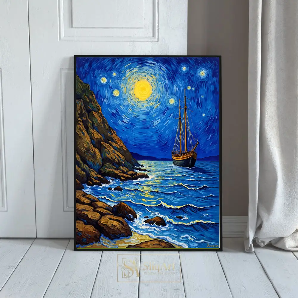 Celestial Voyage: Van Gogh Inspired Seascape Canvas Art
