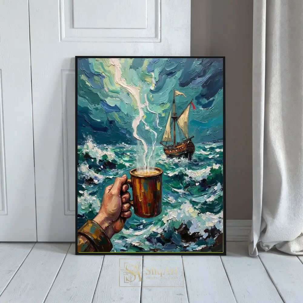 Coffee Storm Impasto Wall Art - Nautical Sailing Ship Painting