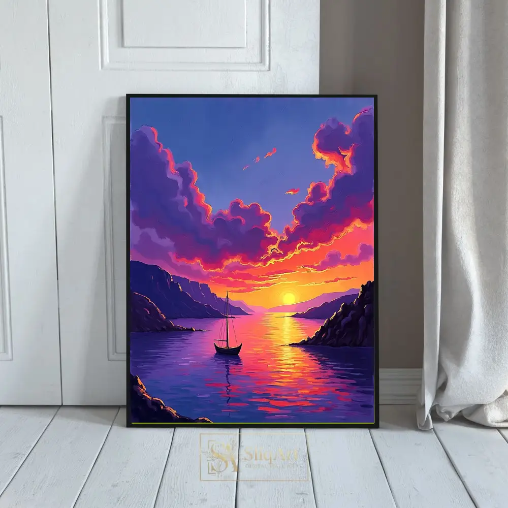 Vibrant Sunset Sailboat Seascape - Impressionist Wall Art