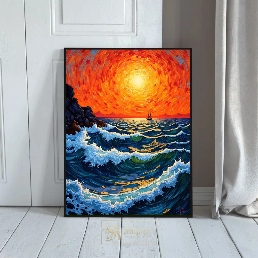 Radiant Sunset Seascape Canvas Art - Impressionist Ocean Wave Painting