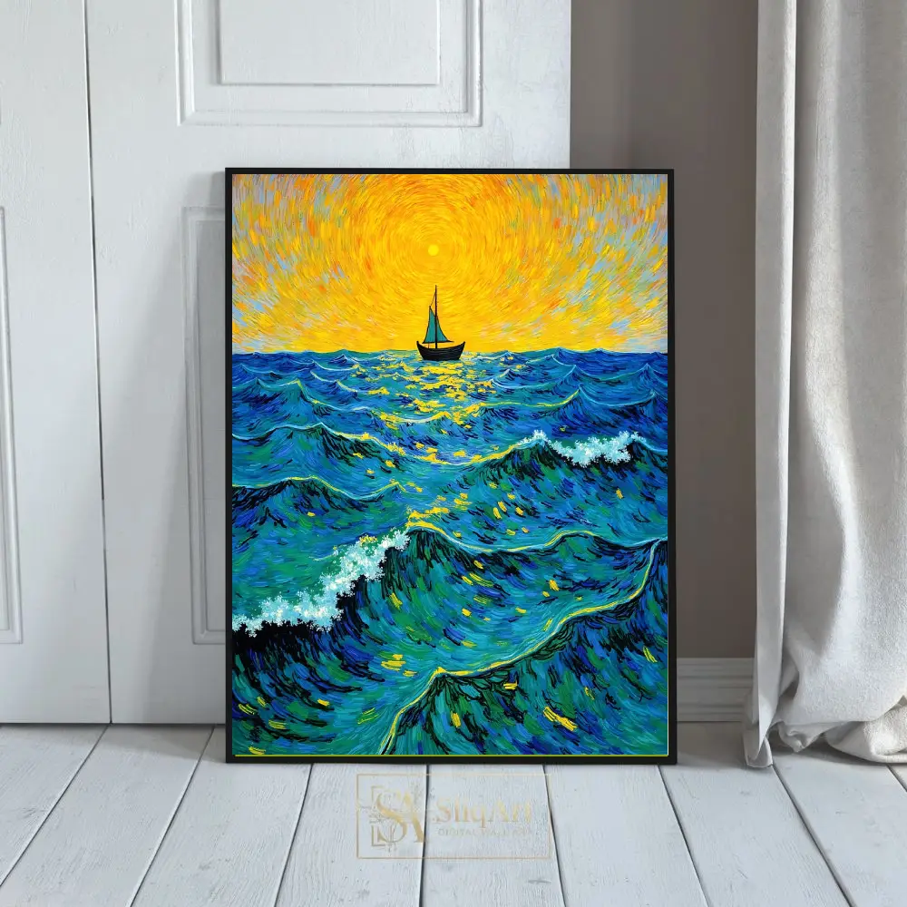 Radiant Horizon Sailboat - Impasto Seascape Wall Art