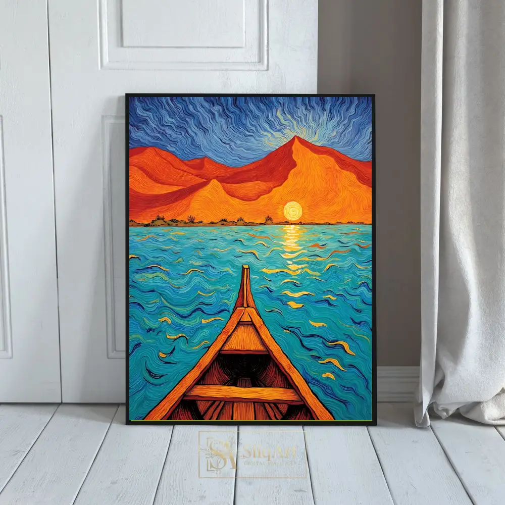 Post-Impressionist Sunset Boat Voyage Wall Art | SliqArt