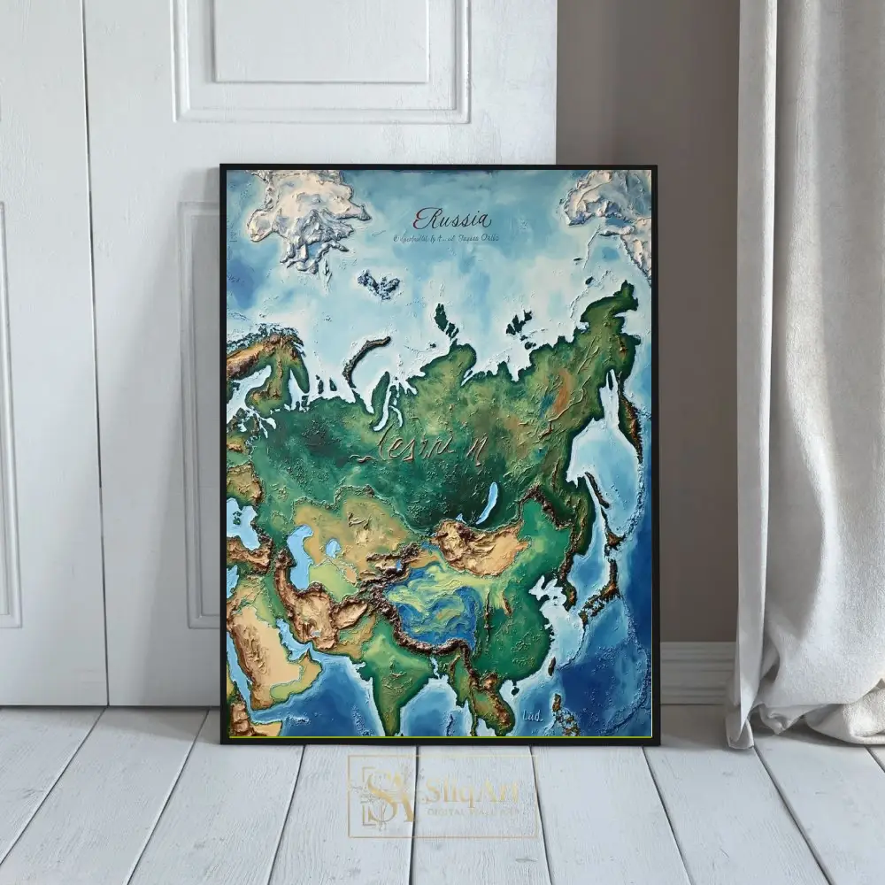 Textured Russia Map Canvas Art - Impasto Relief Style Eurasian Wall Decor