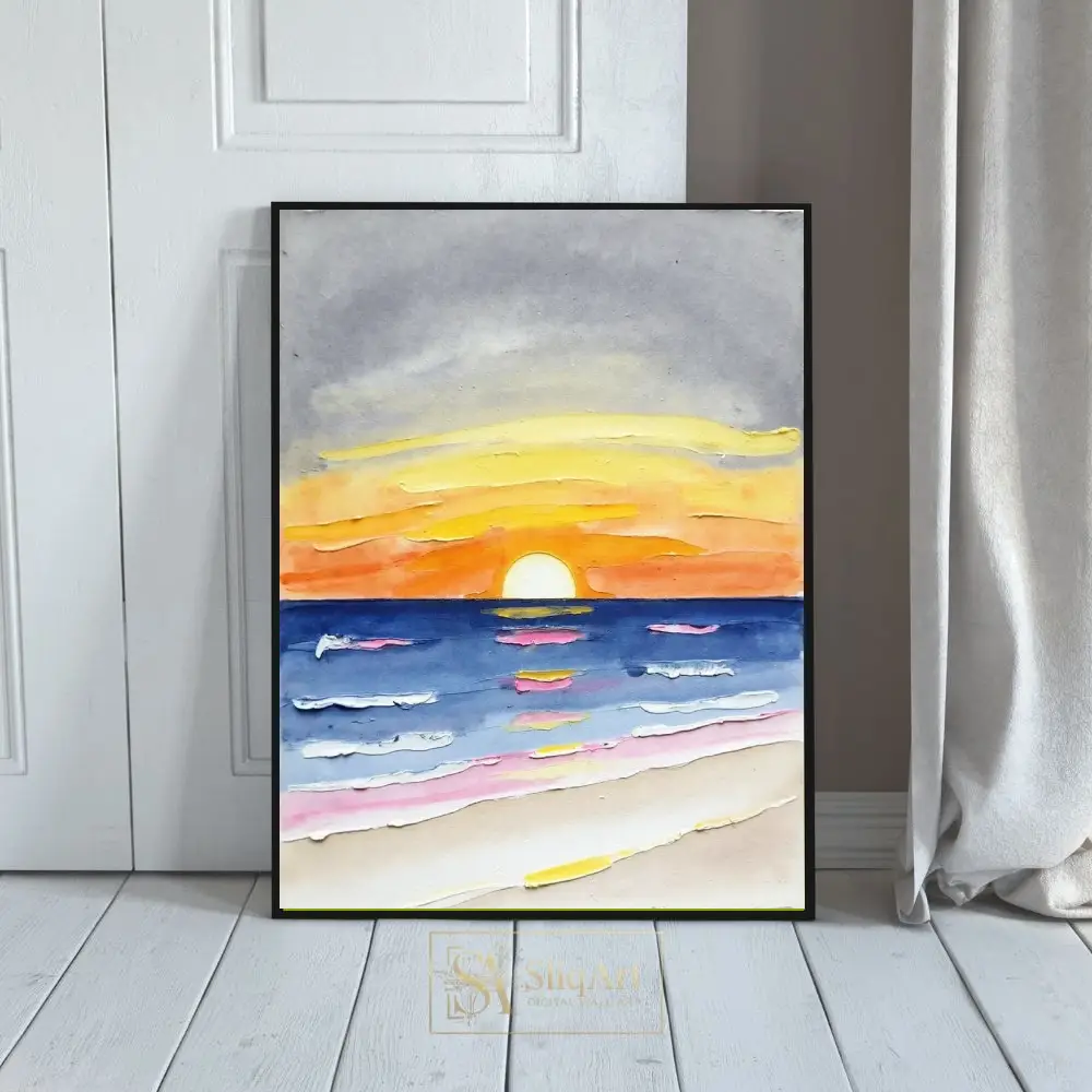 Abstract Ocean Sunset Impasto Textured Wall Art