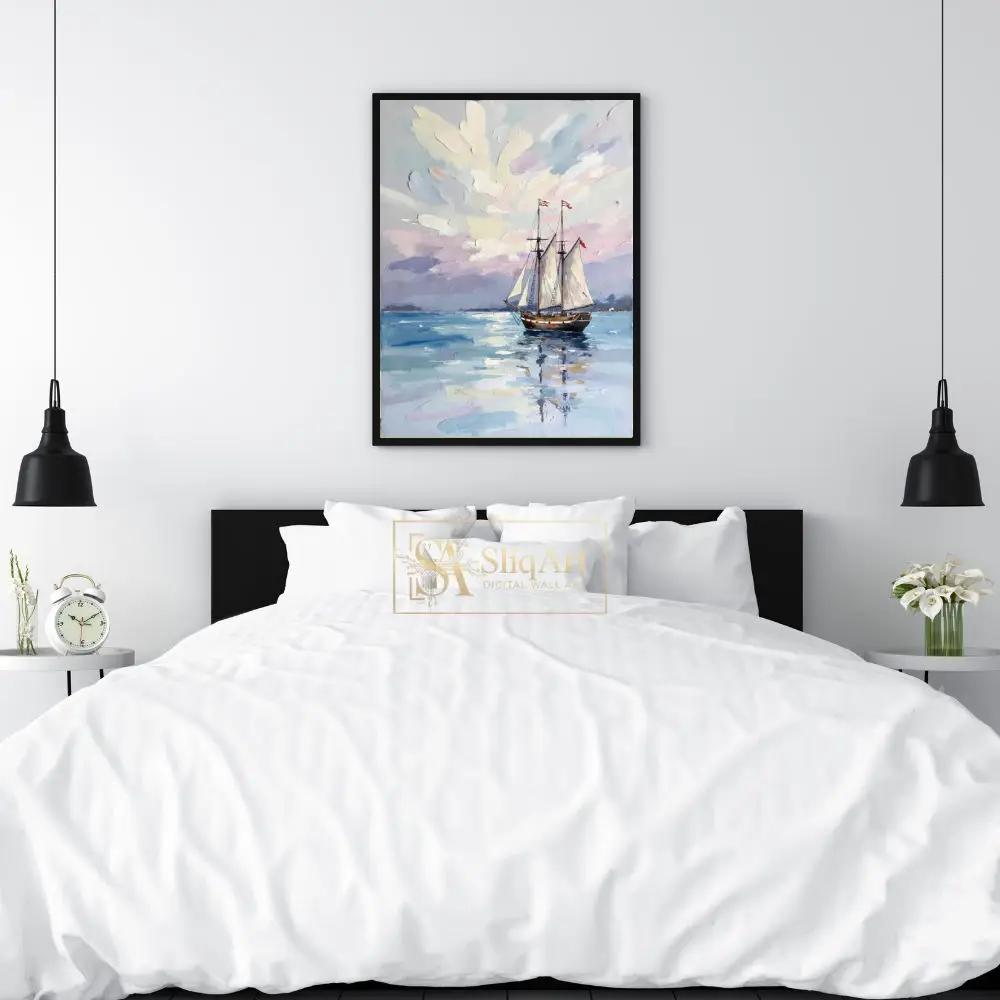 NAU-tranquil-horizon-impasto-sailing-ship-art-437-02 NAU tranquil horizon impasto sailing ship art 437