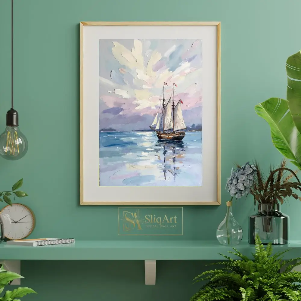 NAU-tranquil-horizon-impasto-sailing-ship-art-437-06 NAU tranquil horizon impasto sailing ship art 437