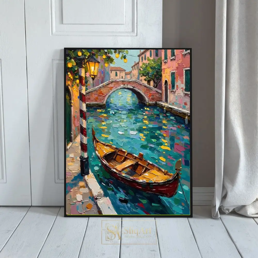 Impressionist Venice Canal Wall Art - Gondola & Bridge Oil Painting Canvas