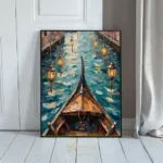 NAU venetian lanterns impasto canal gondola art 445