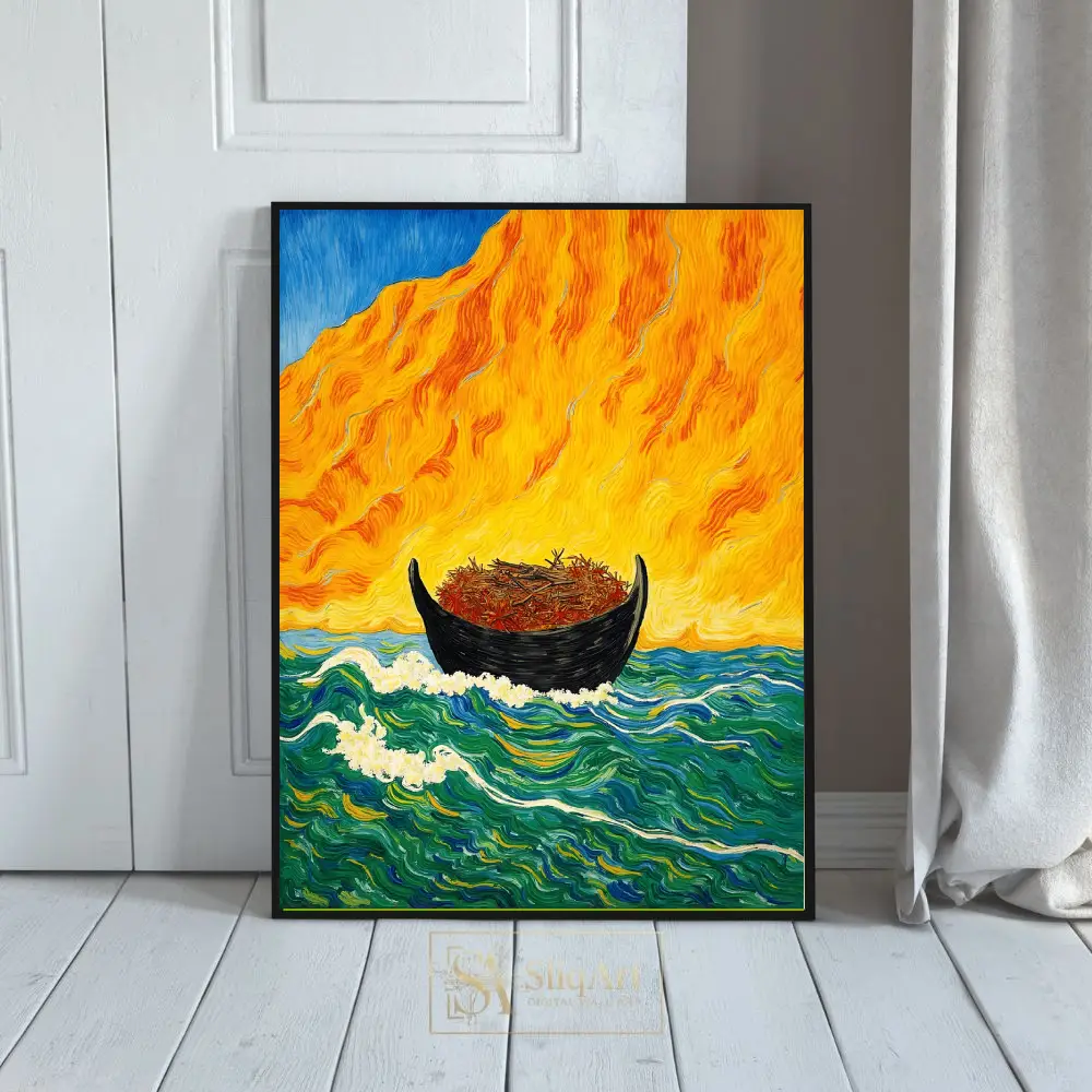 Fiery Sunset Sea Voyage Impressionist Canvas Art