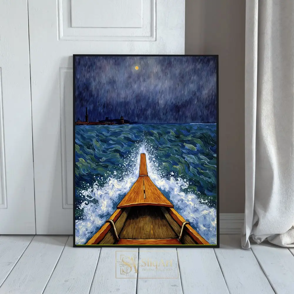 Post-Impressionist Moonlight Voyage Canvas Wall Art