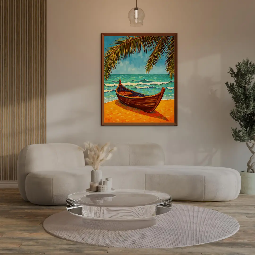 Tropical Beach Boat Artwork