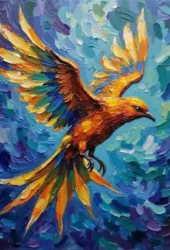 Birds golden bird on blue background