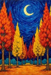 Landscape nighttime forest under the moon