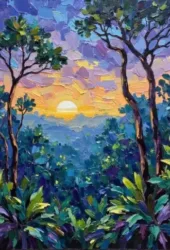 Landscape tropical sunset trees
