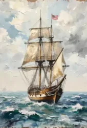 Nautical freedoms sails impasto tall ship american flag digital art print